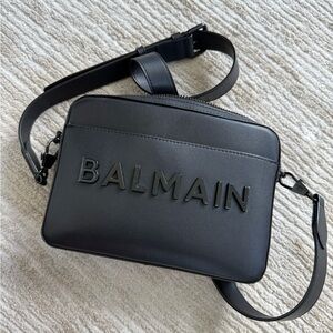 Balmain Black Leather Messenger Bag